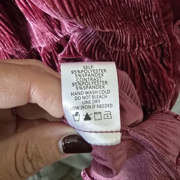 Lalavon Fuchsia Velvet Long Sleeve Button Down Ruched Mini Dress Size M - Picture 6 of 6